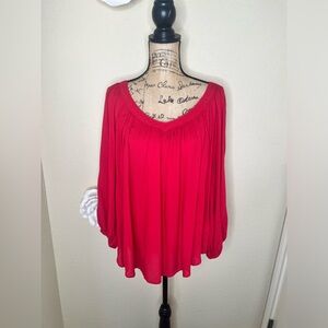 NTM: Maeve by Anthropologie Red Boho Flowy Tunic Blouse Long Sleeve V-Neck